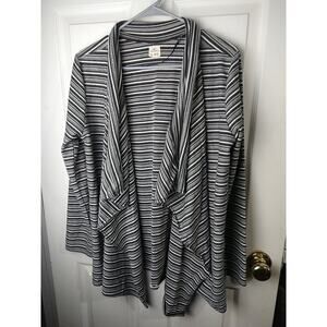 O'Neill Woman L Duster Grey Creme Striped Waterfall Raw Hem Long Sleeves
